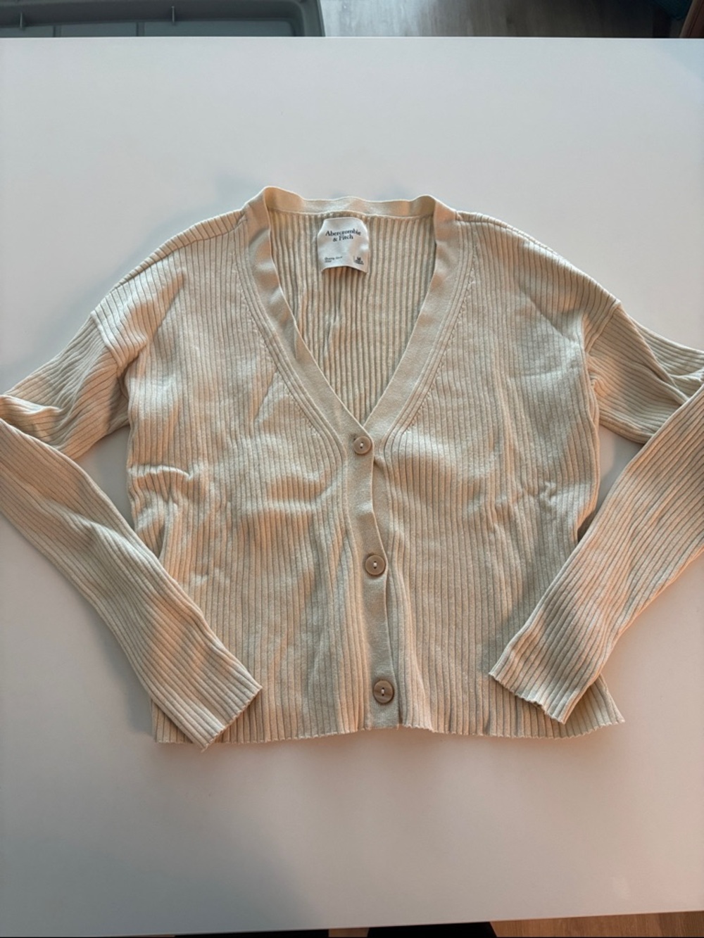 Abercrombie & Fitch Cream Ribbed V-Neck Button Cardigan